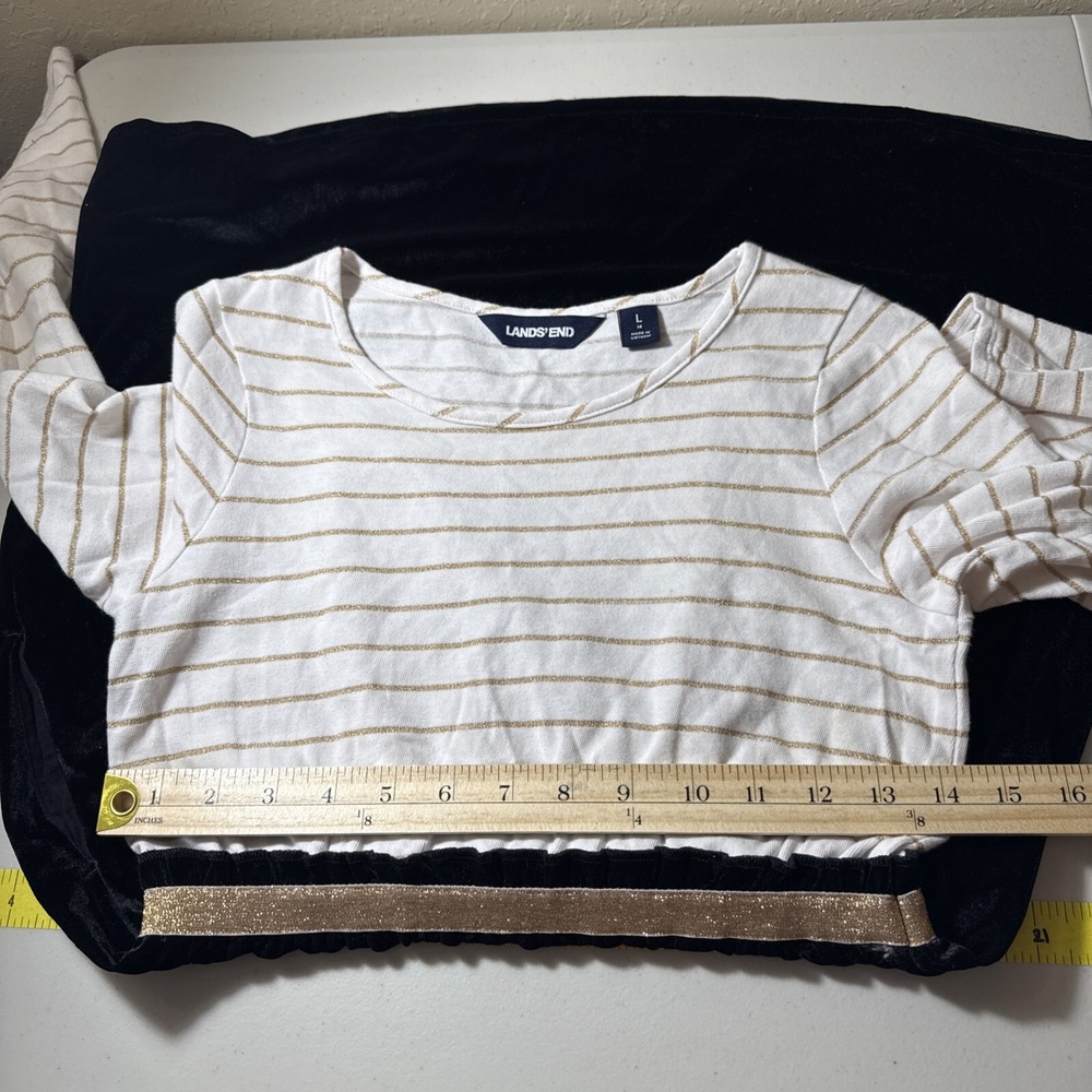LANDS' END Girls White/Gold Striped with Black Velour/Velvet Skirt Dress Sz L/14 - Picture 7 of 10